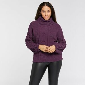 ⚫️Seven 7 Cable Knit Cowl Neck Chenille Sweater Womens L - Blackberry Wine - NEW